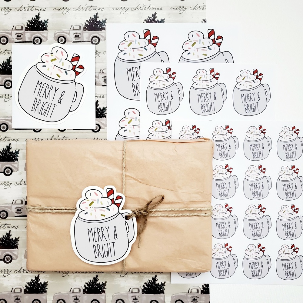 LB084 STICKERS Custom Poshmark Stickers Merry & Bright Mug Personalizable - Picture 7 of 7